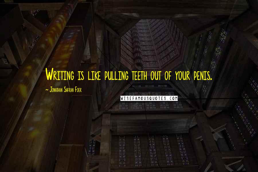 Jonathan Safran Foer Quotes: Writing is like pulling teeth out of your penis.