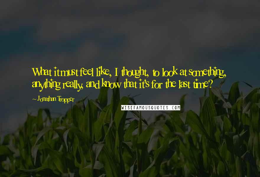 Jonathan Tropper Quotes: What it must feel like, I thought, to look at something, anything really, and know that it's for the last time?