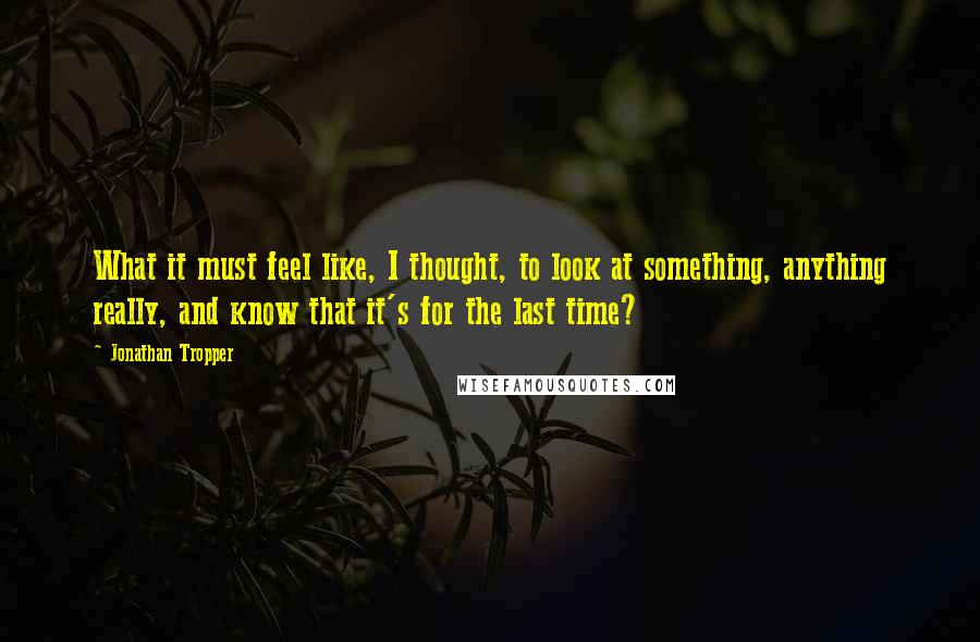 Jonathan Tropper Quotes: What it must feel like, I thought, to look at something, anything really, and know that it's for the last time?