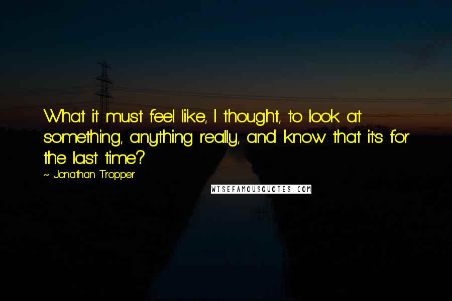 Jonathan Tropper Quotes: What it must feel like, I thought, to look at something, anything really, and know that it's for the last time?