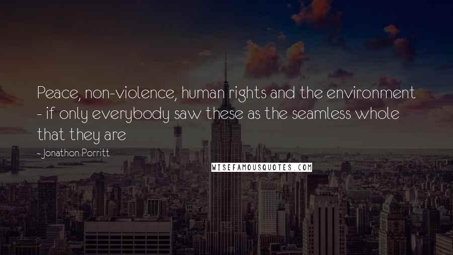 Jonathon Porritt Quotes: Peace, non-violence, human rights and the environment - if only everybody saw these as the seamless whole that they are