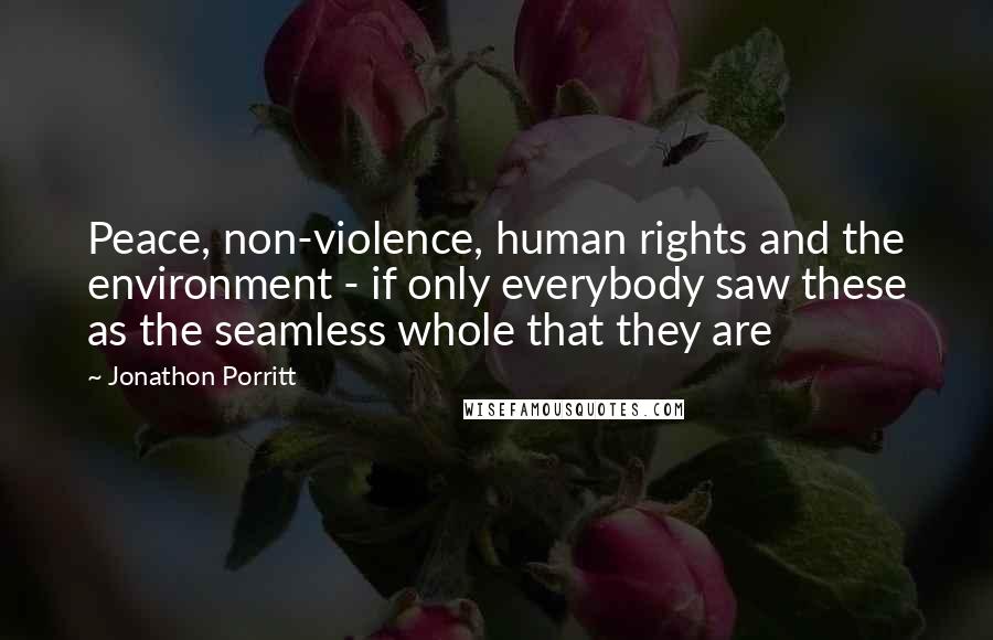 Jonathon Porritt Quotes: Peace, non-violence, human rights and the environment - if only everybody saw these as the seamless whole that they are