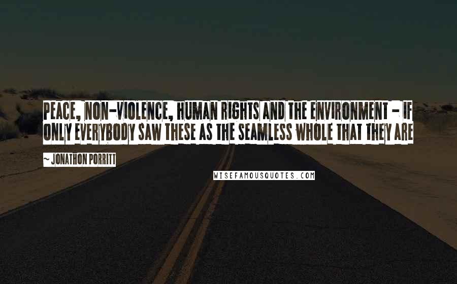 Jonathon Porritt Quotes: Peace, non-violence, human rights and the environment - if only everybody saw these as the seamless whole that they are