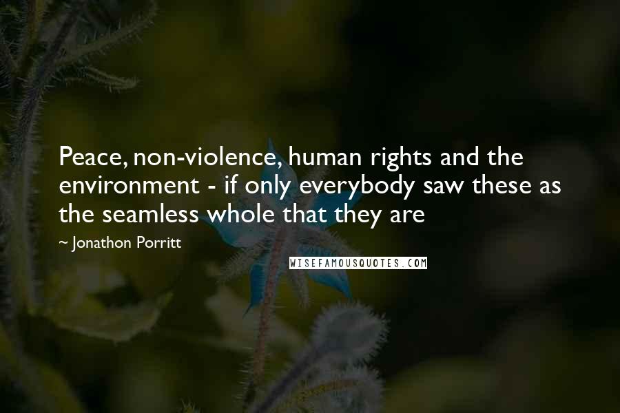 Jonathon Porritt Quotes: Peace, non-violence, human rights and the environment - if only everybody saw these as the seamless whole that they are