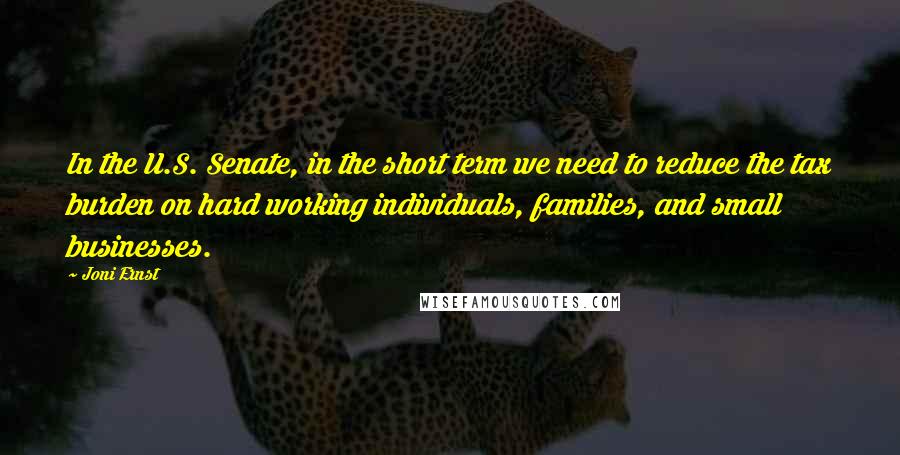 Joni Ernst Quotes: In the U.S. Senate, in the short term we need to reduce the tax burden on hard working individuals, families, and small businesses.