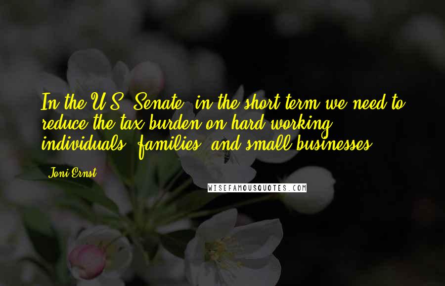 Joni Ernst Quotes: In the U.S. Senate, in the short term we need to reduce the tax burden on hard working individuals, families, and small businesses.