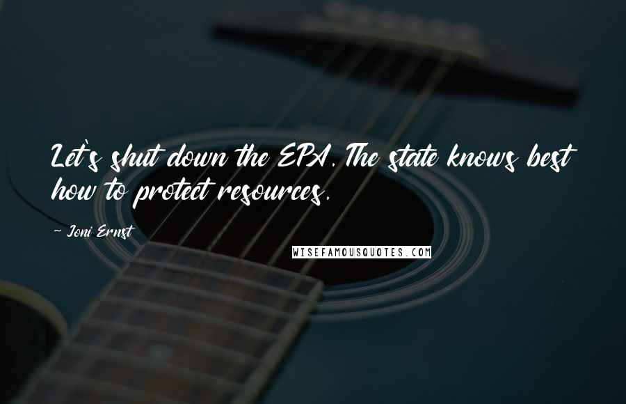 Joni Ernst Quotes: Let's shut down the EPA. The state knows best how to protect resources.