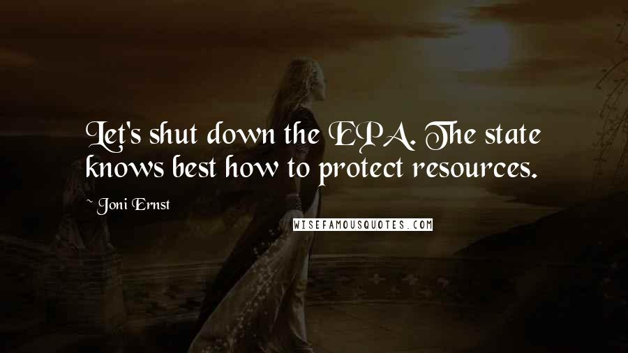 Joni Ernst Quotes: Let's shut down the EPA. The state knows best how to protect resources.