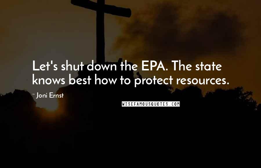 Joni Ernst Quotes: Let's shut down the EPA. The state knows best how to protect resources.