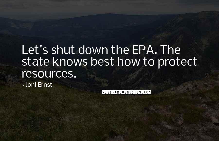 Joni Ernst Quotes: Let's shut down the EPA. The state knows best how to protect resources.