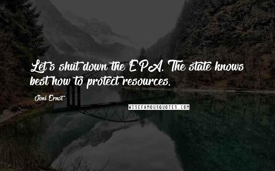 Joni Ernst Quotes: Let's shut down the EPA. The state knows best how to protect resources.