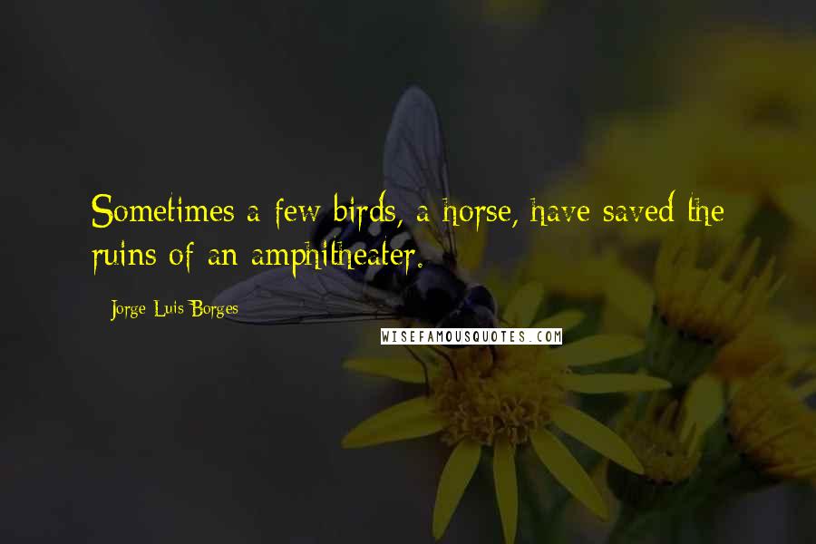 Jorge Luis Borges Quotes: Sometimes a few birds, a horse, have saved the ruins of an amphitheater.