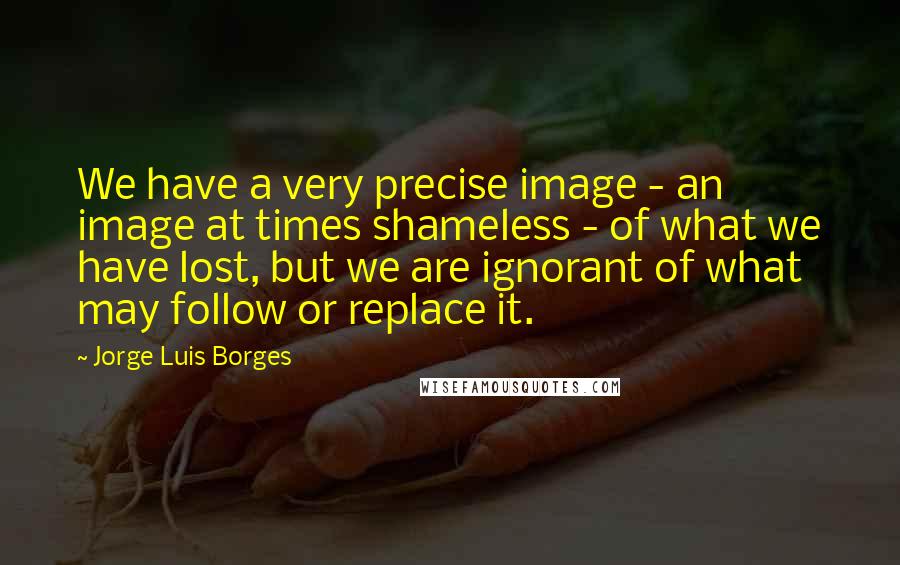 Jorge Luis Borges Quotes: We have a very precise image - an image at times shameless - of what we have lost, but we are ignorant of what may follow or replace it.