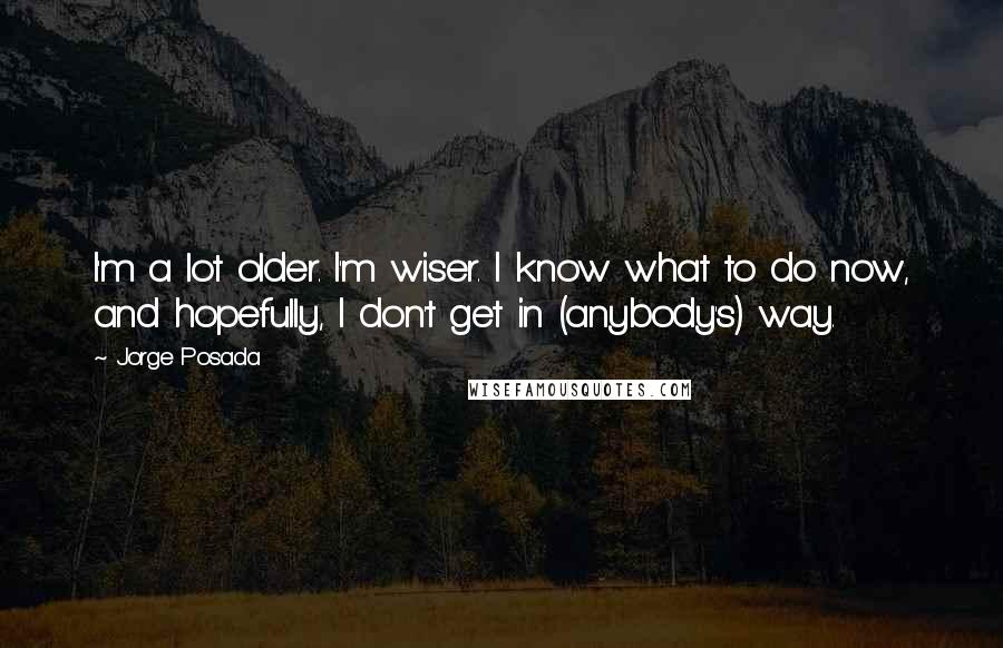 Jorge Posada Quotes: I'm a lot older. I'm wiser. I know what to do now, and hopefully, I don't get in (anybody's) way.