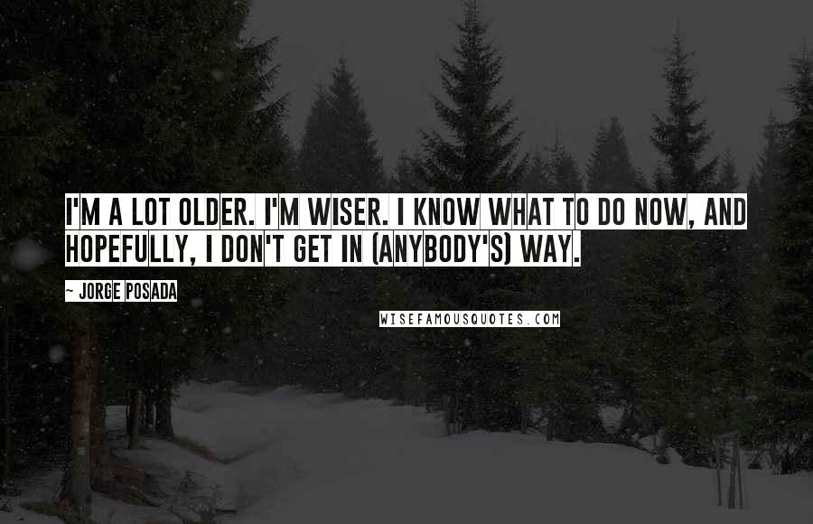 Jorge Posada Quotes: I'm a lot older. I'm wiser. I know what to do now, and hopefully, I don't get in (anybody's) way.