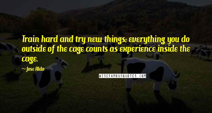 Jose Aldo Quotes: Train hard and try new things; everything you do outside of the cage counts as experience inside the cage.