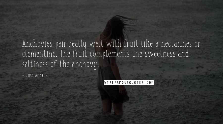 Jose Andres Quotes: Anchovies pair really well with fruit like a nectarines or clementine. The fruit complements the sweetness and saltiness of the anchovy.