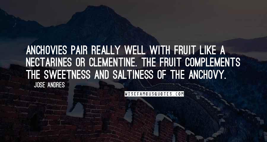 Jose Andres Quotes: Anchovies pair really well with fruit like a nectarines or clementine. The fruit complements the sweetness and saltiness of the anchovy.