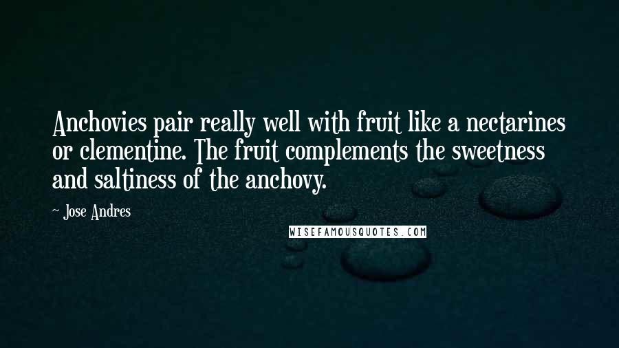 Jose Andres Quotes: Anchovies pair really well with fruit like a nectarines or clementine. The fruit complements the sweetness and saltiness of the anchovy.