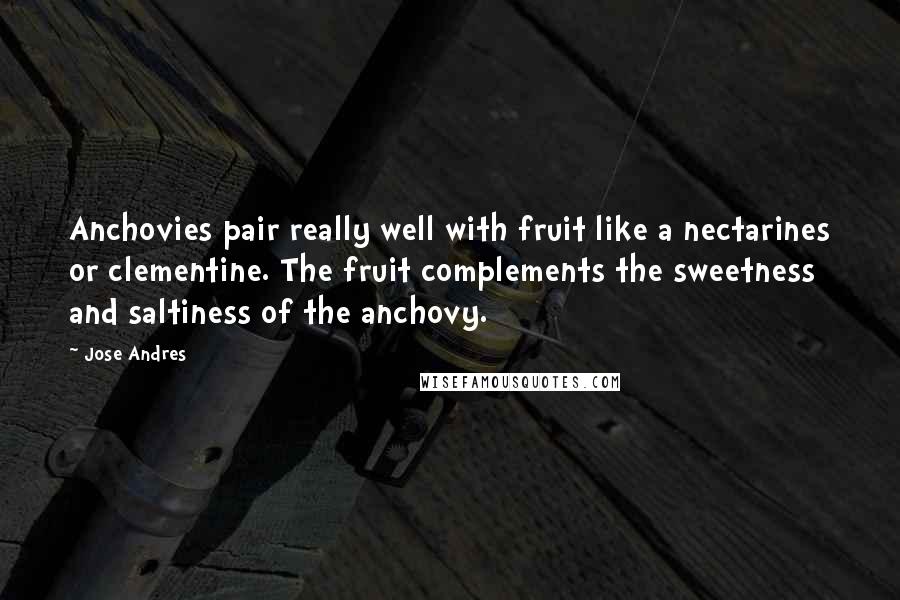 Jose Andres Quotes: Anchovies pair really well with fruit like a nectarines or clementine. The fruit complements the sweetness and saltiness of the anchovy.