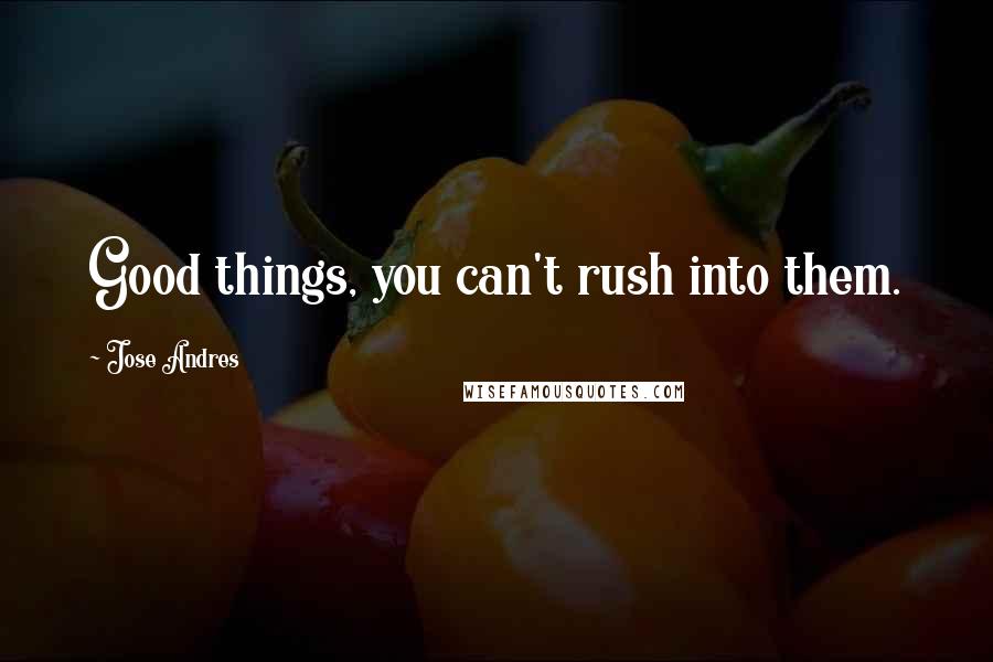 Jose Andres Quotes: Good things, you can't rush into them.