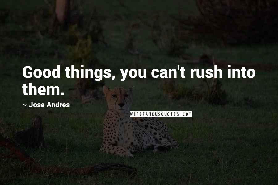 Jose Andres Quotes: Good things, you can't rush into them.