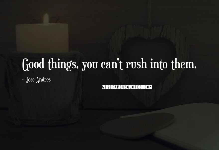 Jose Andres Quotes: Good things, you can't rush into them.