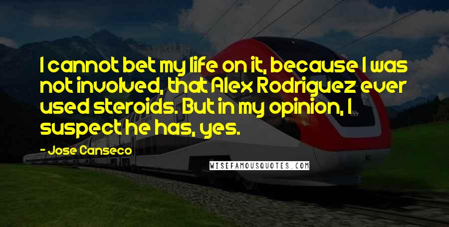 Jose Canseco Quotes: I cannot bet my life on it, because I was not involved, that Alex Rodriguez ever used steroids. But in my opinion, I suspect he has, yes.