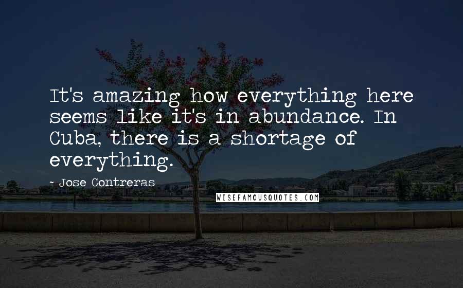 Jose Contreras Quotes: It's amazing how everything here seems like it's in abundance. In Cuba, there is a shortage of everything.