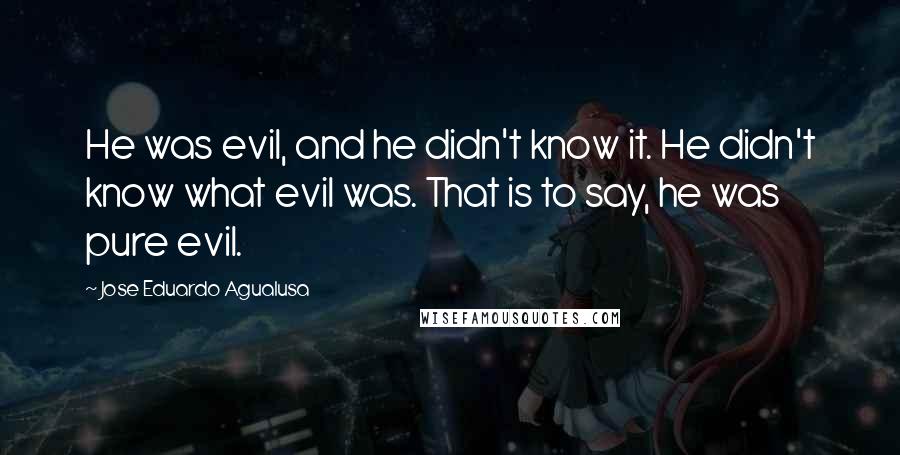 Jose Eduardo Agualusa Quotes: He was evil, and he didn't know it. He didn't know what evil was. That is to say, he was pure evil.