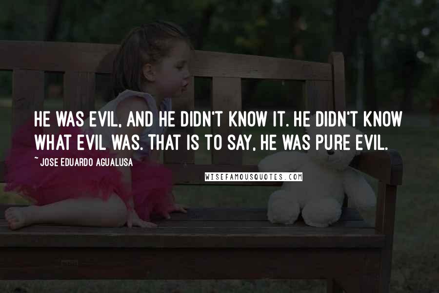 Jose Eduardo Agualusa Quotes: He was evil, and he didn't know it. He didn't know what evil was. That is to say, he was pure evil.