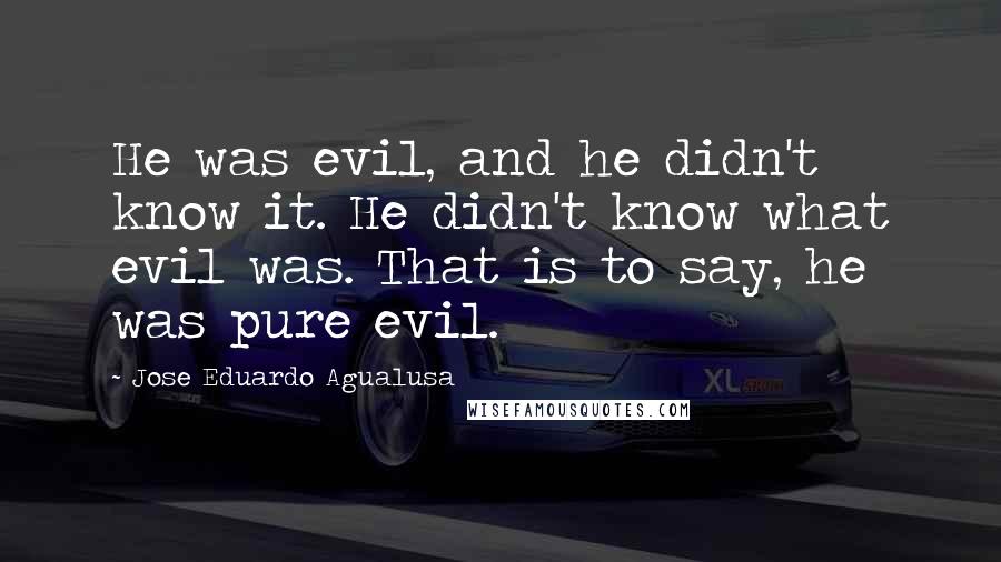 Jose Eduardo Agualusa Quotes: He was evil, and he didn't know it. He didn't know what evil was. That is to say, he was pure evil.