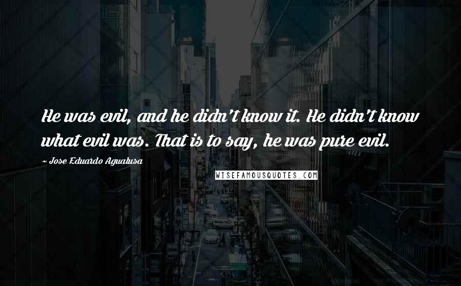 Jose Eduardo Agualusa Quotes: He was evil, and he didn't know it. He didn't know what evil was. That is to say, he was pure evil.