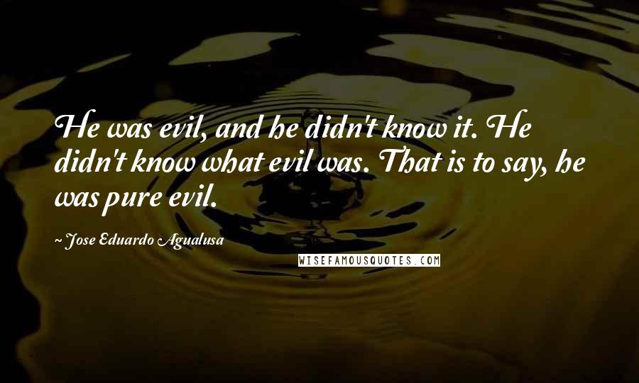 Jose Eduardo Agualusa Quotes: He was evil, and he didn't know it. He didn't know what evil was. That is to say, he was pure evil.