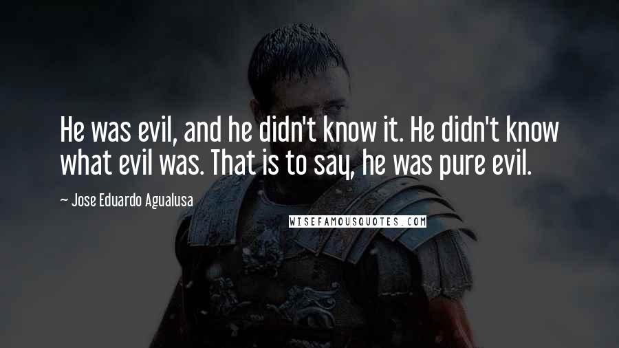 Jose Eduardo Agualusa Quotes: He was evil, and he didn't know it. He didn't know what evil was. That is to say, he was pure evil.