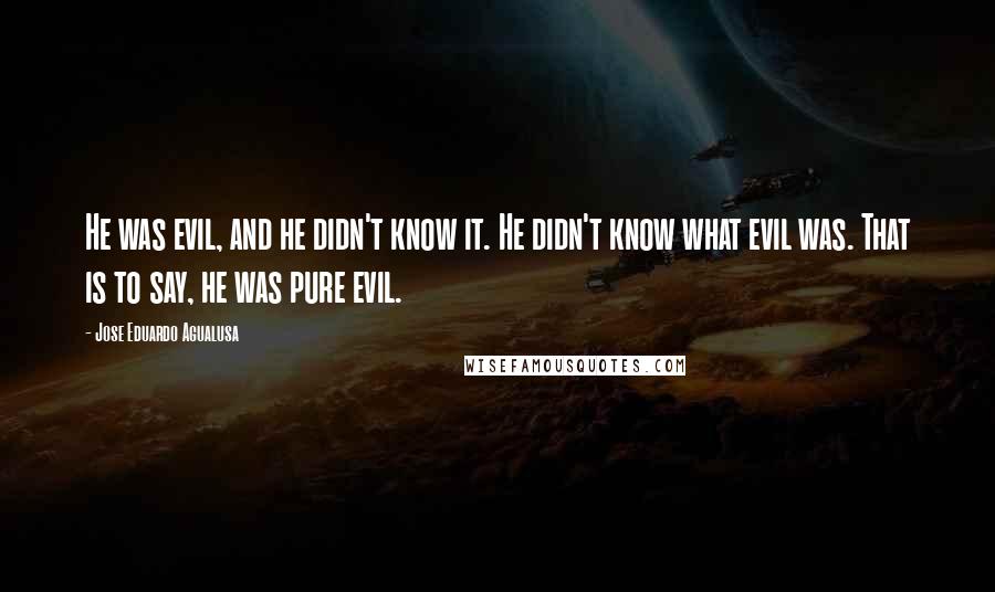 Jose Eduardo Agualusa Quotes: He was evil, and he didn't know it. He didn't know what evil was. That is to say, he was pure evil.