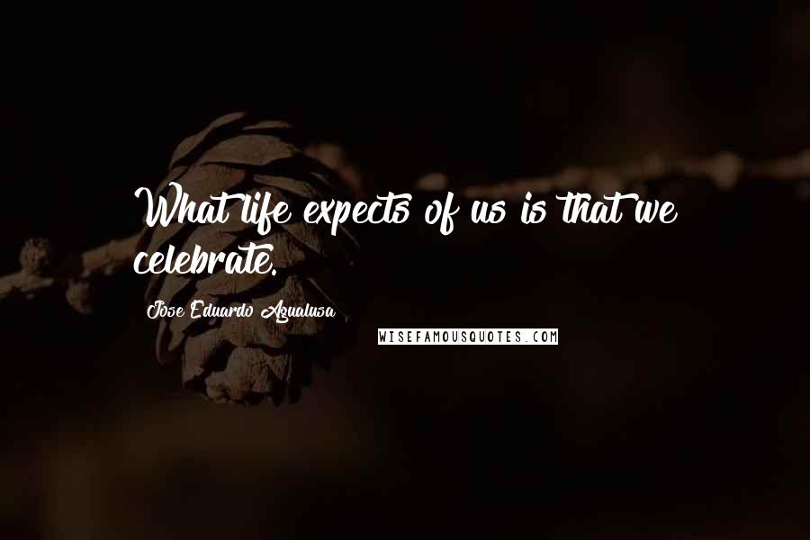 Jose Eduardo Agualusa Quotes: What life expects of us is that we celebrate.