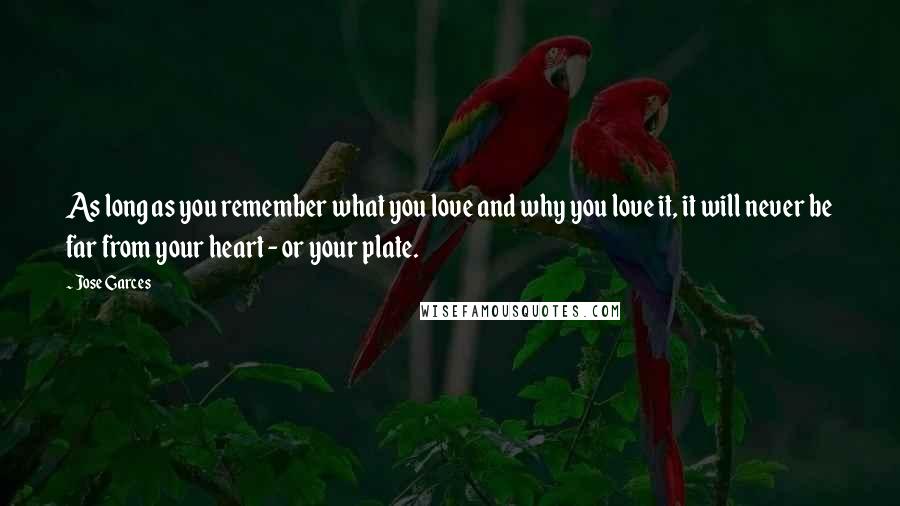 Jose Garces Quotes: As long as you remember what you love and why you love it, it will never be far from your heart - or your plate.
