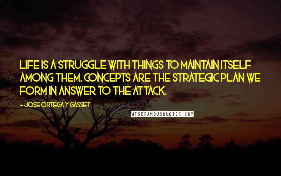 Jose Ortega Y Gasset Quotes: Life is a struggle with things to maintain itself among them. Concepts are the strategic plan we form in answer to the attack.