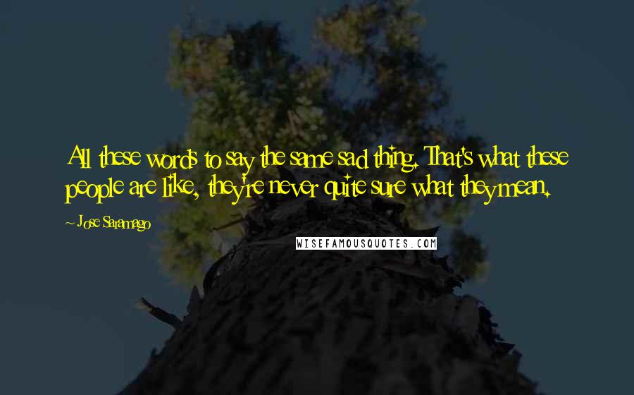 Jose Saramago Quotes: All these words to say the same sad thing. That's what these people are like, they're never quite sure what they mean.