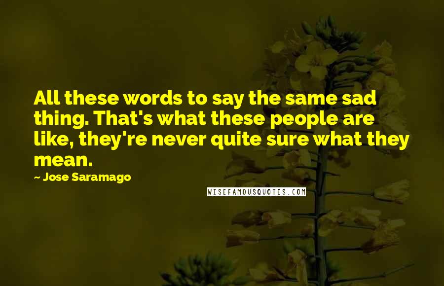 Jose Saramago Quotes: All these words to say the same sad thing. That's what these people are like, they're never quite sure what they mean.