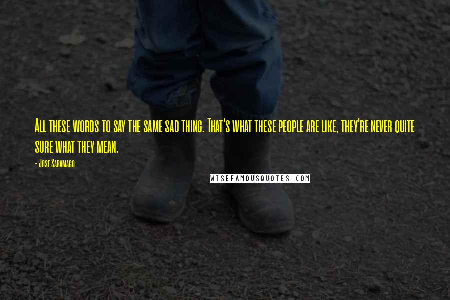 Jose Saramago Quotes: All these words to say the same sad thing. That's what these people are like, they're never quite sure what they mean.