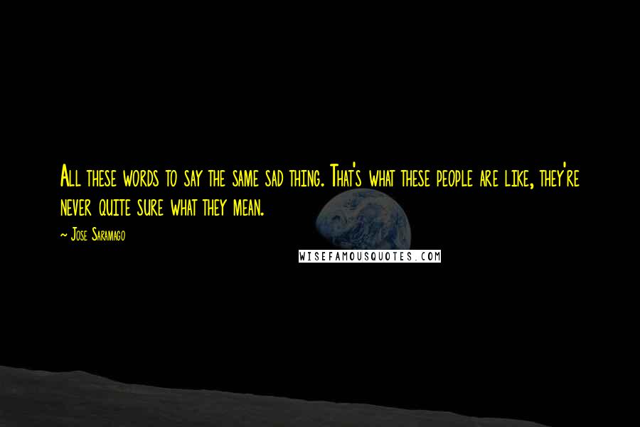 Jose Saramago Quotes: All these words to say the same sad thing. That's what these people are like, they're never quite sure what they mean.