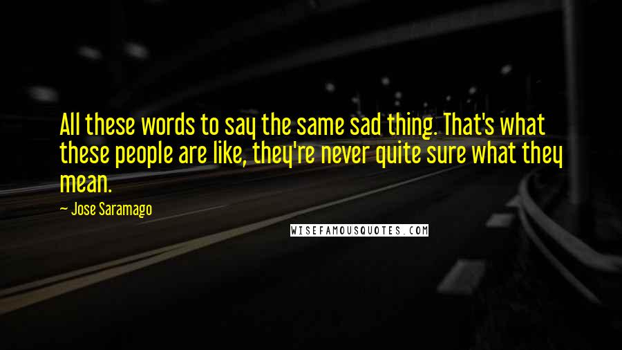 Jose Saramago Quotes: All these words to say the same sad thing. That's what these people are like, they're never quite sure what they mean.