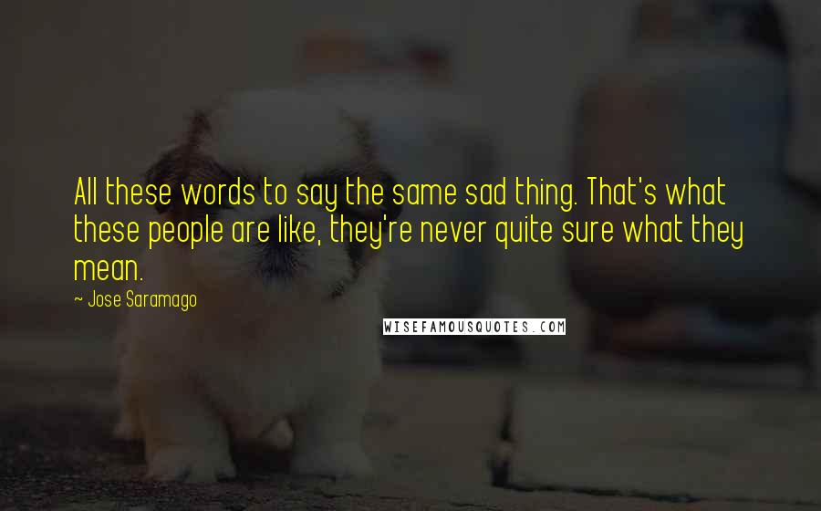 Jose Saramago Quotes: All these words to say the same sad thing. That's what these people are like, they're never quite sure what they mean.
