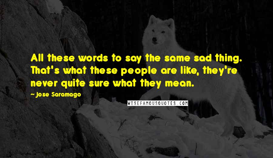 Jose Saramago Quotes: All these words to say the same sad thing. That's what these people are like, they're never quite sure what they mean.