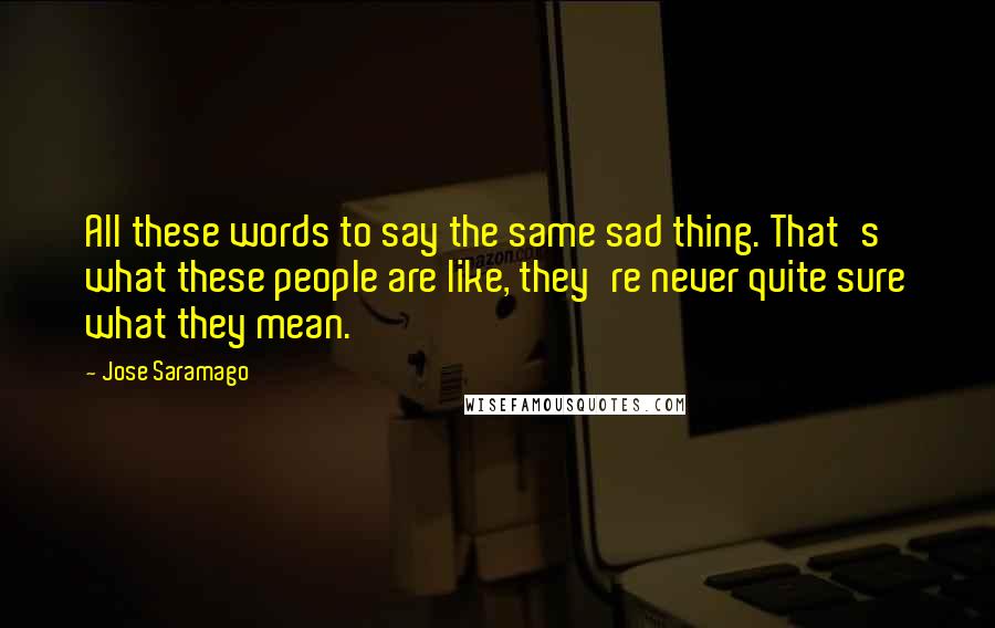 Jose Saramago Quotes: All these words to say the same sad thing. That's what these people are like, they're never quite sure what they mean.