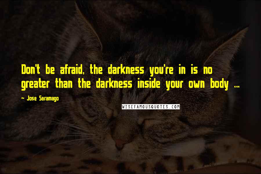 Jose Saramago Quotes: Don't be afraid, the darkness you're in is no greater than the darkness inside your own body ...