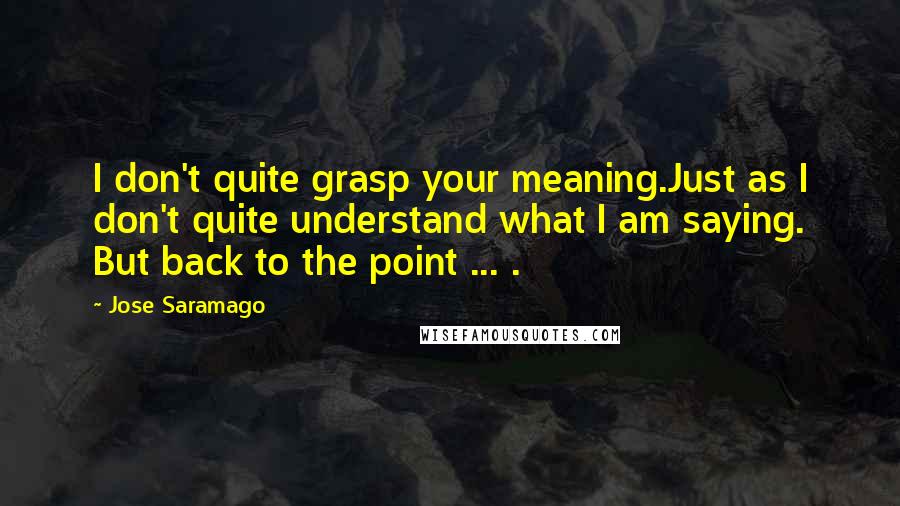 Jose Saramago Quotes: I don't quite grasp your meaning.Just as I don't quite understand what I am saying. But back to the point ... .