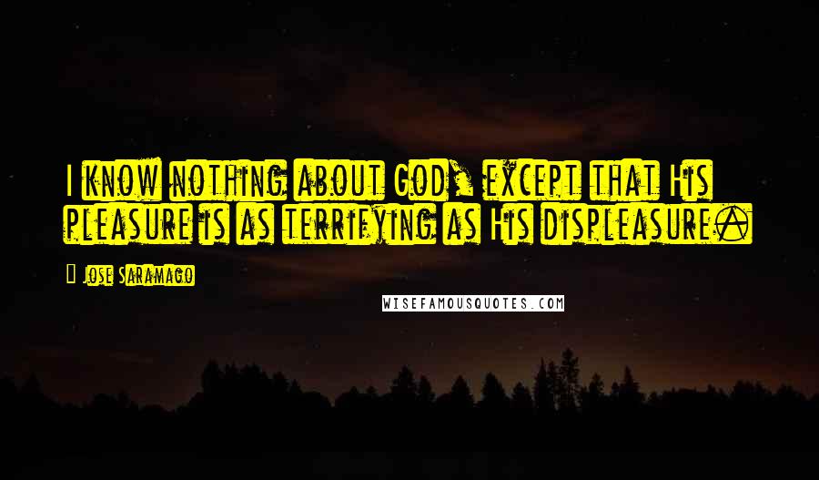 Jose Saramago Quotes: I know nothing about God, except that His pleasure is as terrifying as His displeasure.